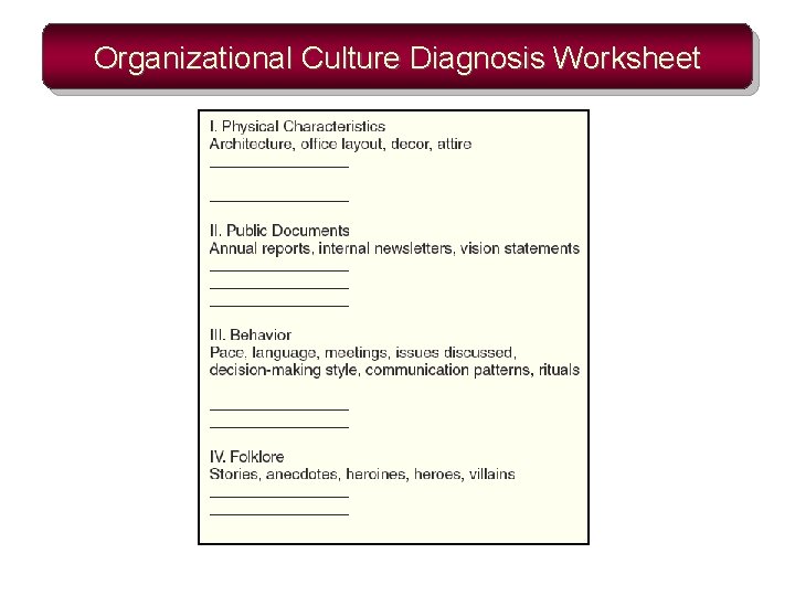 Organizational Culture Diagnosis Worksheet 