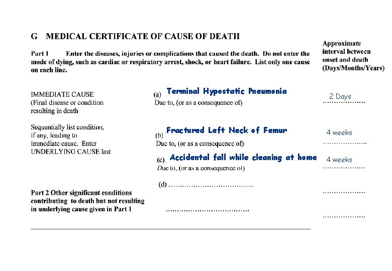 Terminal Hypostatic Pneumonia Fractured Left Neck of Femur Accidental fall while cleaning at home