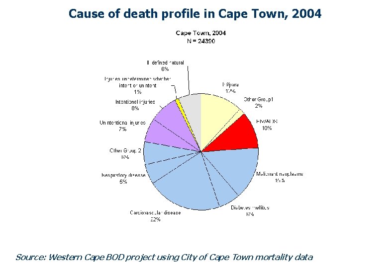 Cause of death profile in Cape Town, 2004 Source: Western Cape BOD project using