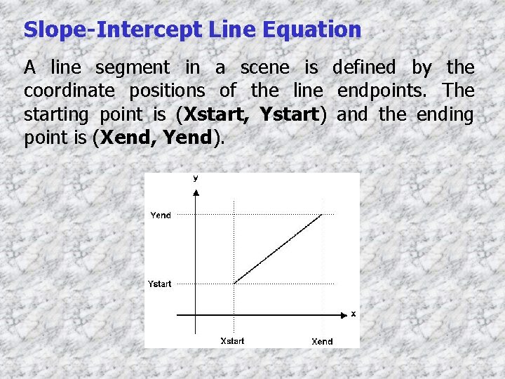 Slope-Intercept Line Equation A line segment in a scene is defined by the coordinate