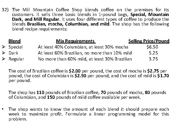 32) The Mill Mountain Coffee Shop blends coffee on the premises for its customers.