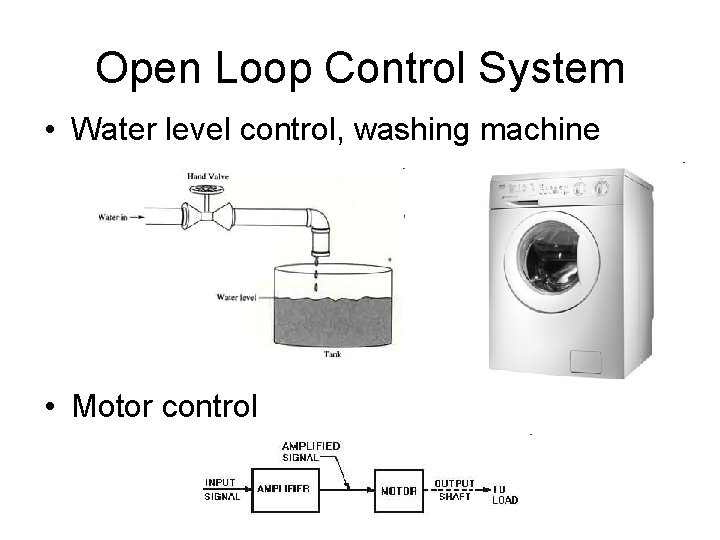 Open Loop Control System • Water level control, washing machine • Motor control 