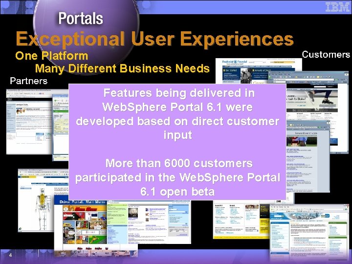 IBM Web. Sphere Portal Exceptional User Experiences One Platform Many Different Business Needs Features