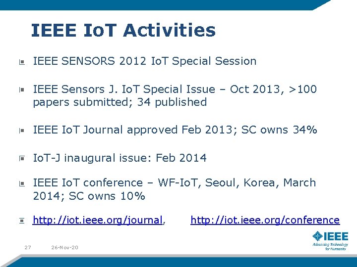 IEEE Io. T Activities IEEE SENSORS 2012 Io. T Special Session IEEE Sensors J.