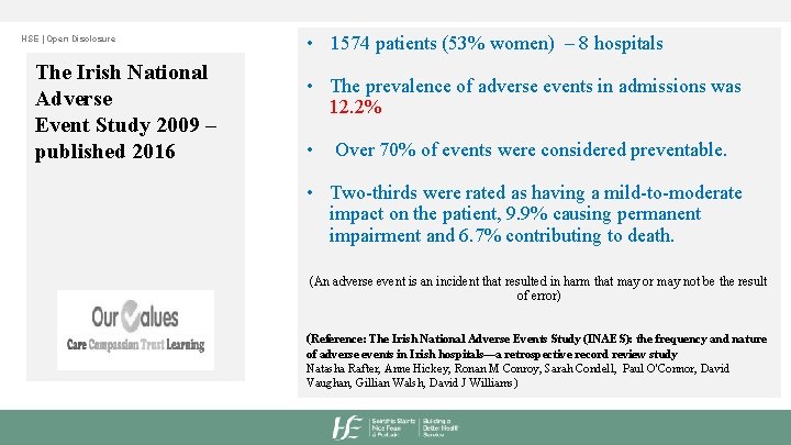 HSE | Open Disclosure The Irish National Adverse Event Study 2009 – published 2016