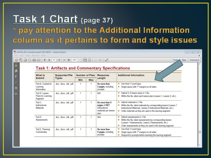Task 1 Chart (page 37) * pay attention to the Additional Information column as