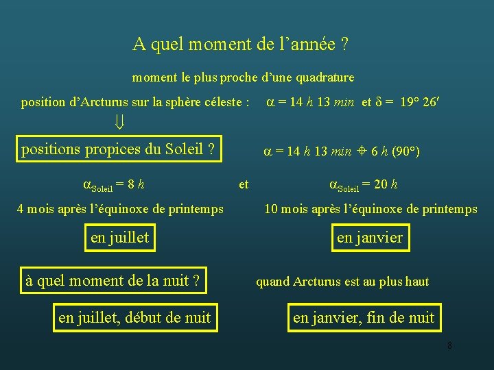 A quel moment de l’année ? moment le plus proche d’une quadrature position d’Arcturus