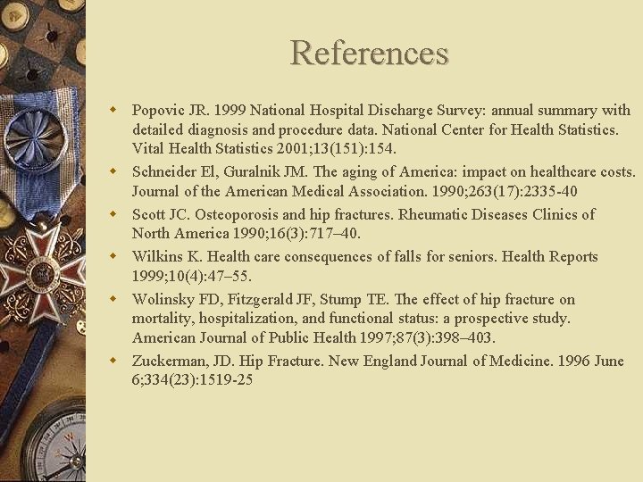 References w Popovic JR. 1999 National Hospital Discharge Survey: annual summary with detailed diagnosis