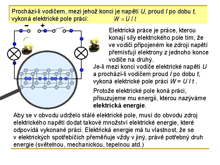 Prochází-li vodičem, mezi jehož konci je napětí U, proud I po dobu t, vykoná