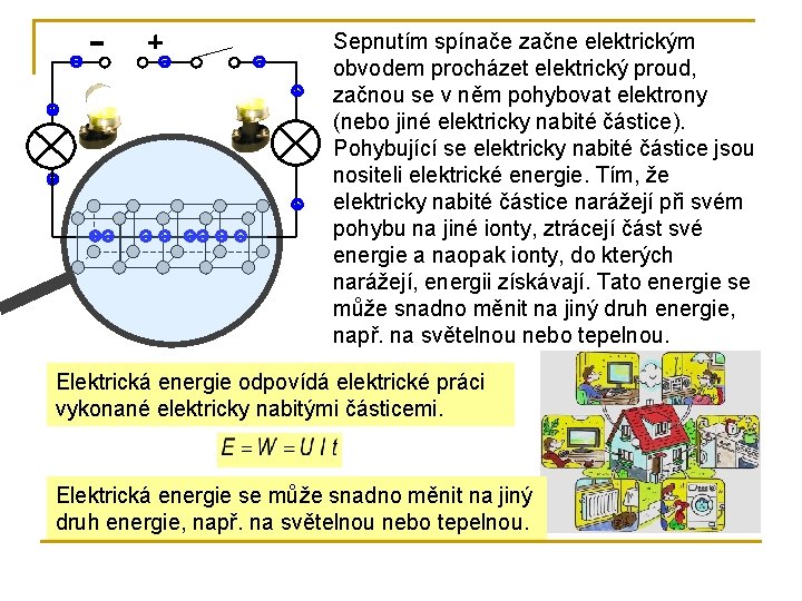 Sepnutím spínače začne elektrickým obvodem procházet elektrický proud, začnou se v něm pohybovat elektrony