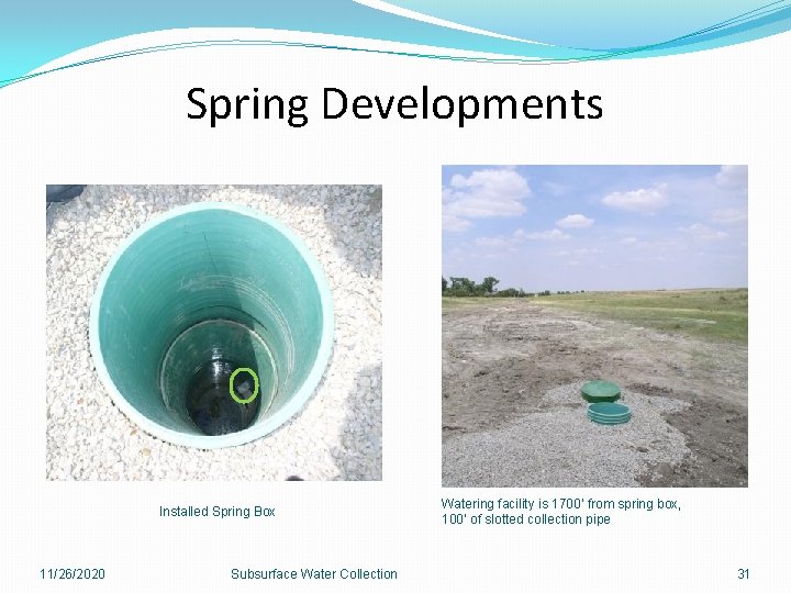Spring Developments Installed Spring Box 11/26/2020 Subsurface Water Collection Watering facility is 1700’ from