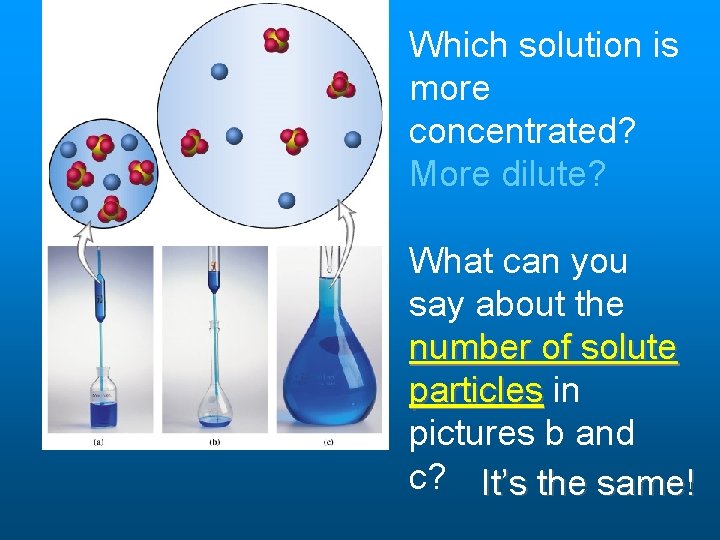 Which solution is more concentrated? More dilute? What can you say about the number Which solution is more concentrated? More dilute? What can you say about the number