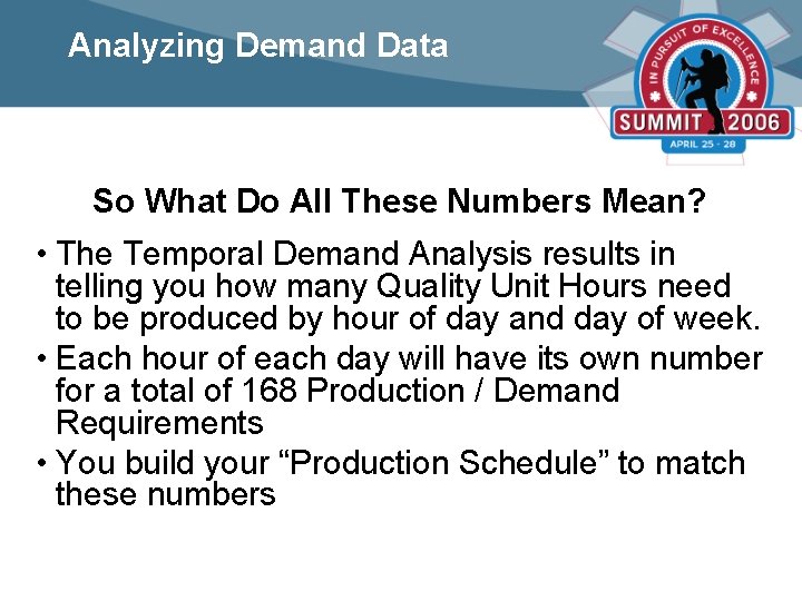 Analyzing Demand Data So What Do All These Numbers Mean? • The Temporal Demand