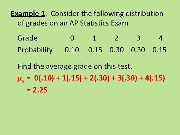 Example 1: Consider the following distribution of grades on an AP Statistics Exam Grade