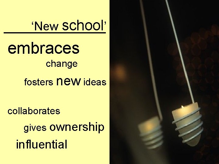 ‘New school’ embraces change fosters new ideas collaborates gives ownership influential 