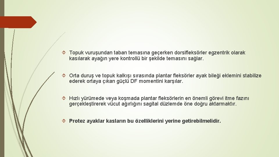  Topuk vuruşundan taban temasına geçerken dorsifleksörler egzentrik olarak kasılarak ayağın yere kontrollü bir