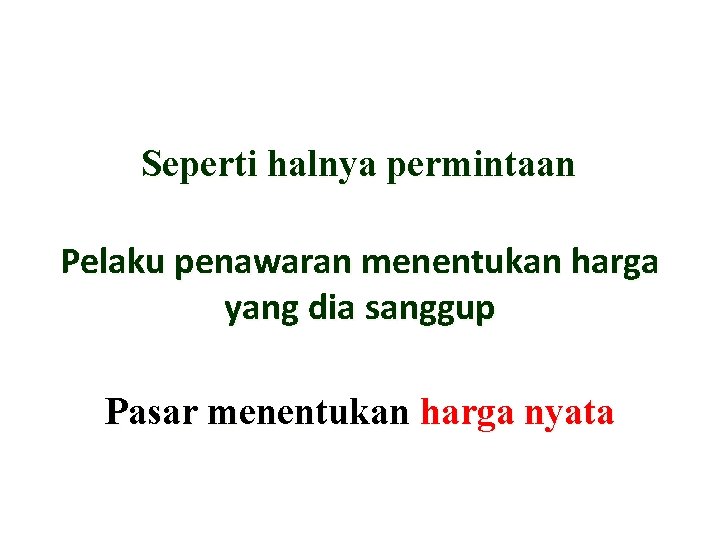 Seperti halnya permintaan Pelaku penawaran menentukan harga yang dia sanggup Pasar menentukan harga nyata