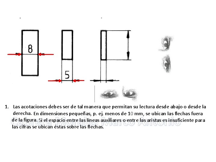 1. Las acotaciones debes ser de tal manera que permitan su lectura desde abajo