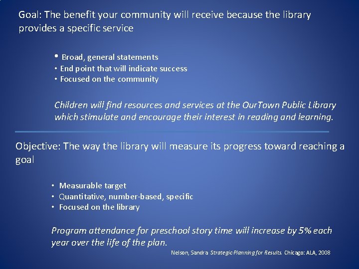 Goal: The benefit your community will receive because the library provides a specific service