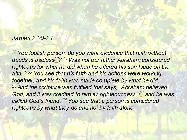 James 2: 20 -24 20 You foolish person, do you want evidence that faith James 2: 20 -24 20 You foolish person, do you want evidence that faith