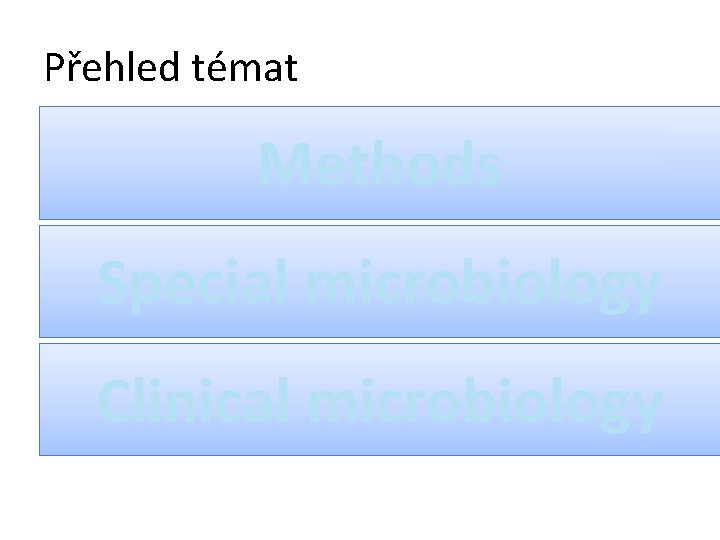 Přehled témat Methods Special microbiology Clinical microbiology 