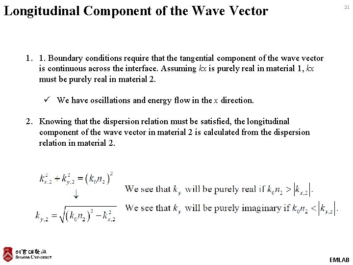 Longitudinal Component of the Wave Vector 21 1. 1. Boundary conditions require that the