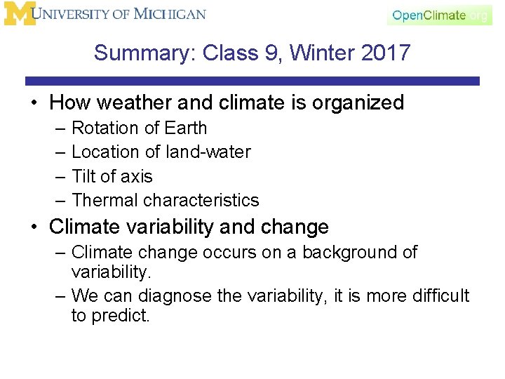 Summary: Class 9, Winter 2017 • How weather and climate is organized – Rotation