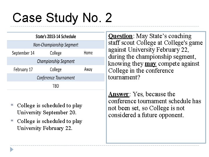 Case Study No. 2 Question: May State’s coaching staff scout College at College's game