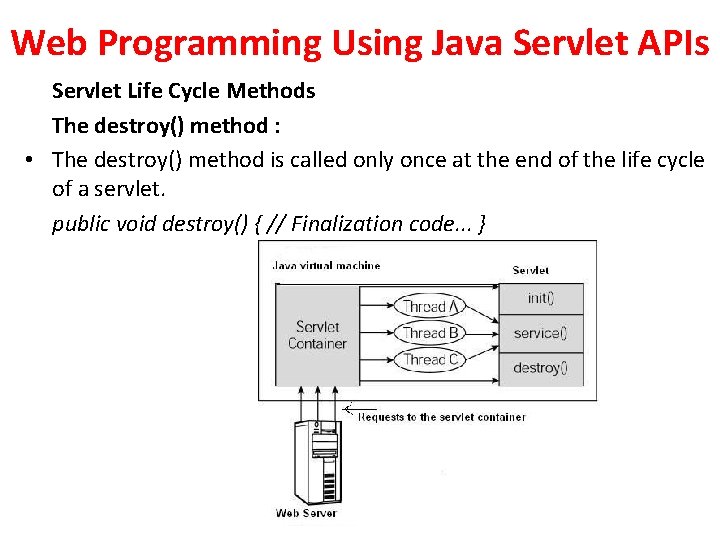 Web Programming Using Java Servlet APIs Servlet Life Cycle Methods The destroy() method :