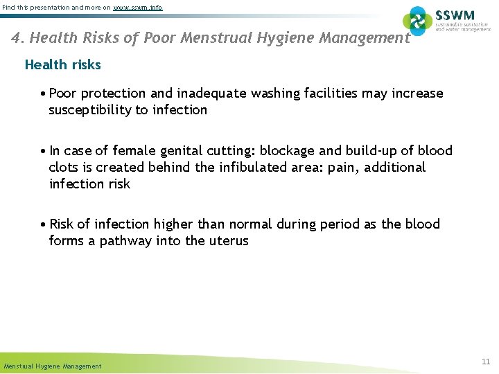 Find this presentation and more on www. sswm. info 4. Health Risks of Poor