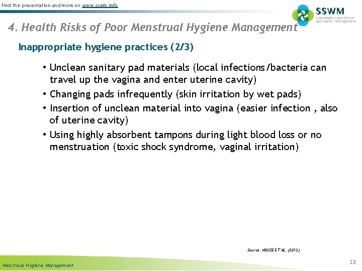 Find this presentation and more on www. sswm. info 4. Health Risks of Poor