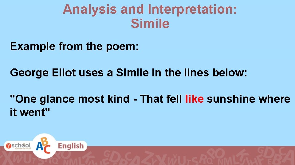 Analysis and Interpretation: Simile Example from the poem: George Eliot uses a Simile in
