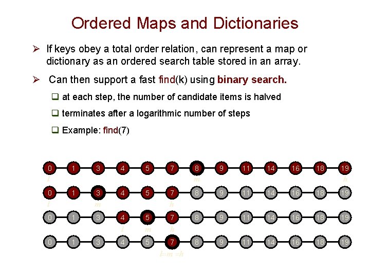 Ordered Maps and Dictionaries Ø If keys obey a total order relation, can represent