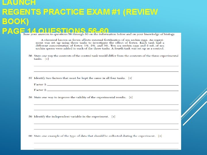 LAUNCH REGENTS PRACTICE EXAM #1 (REVIEW BOOK) PAGE 14 QUESTIONS 56 -60 
