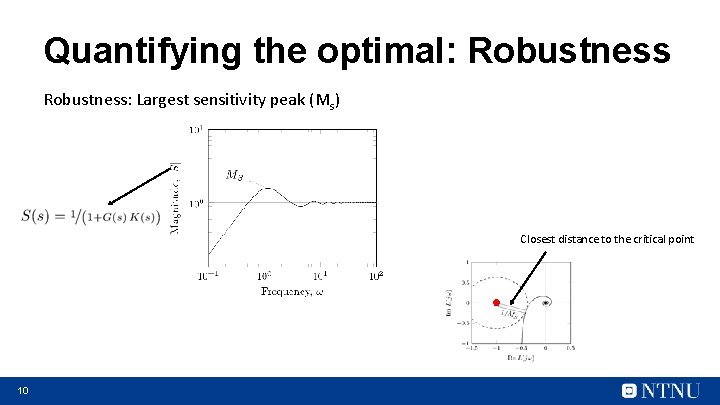 Quantifying the optimal: Robustness: Largest sensitivity peak (MS) Closest distance to the critical point