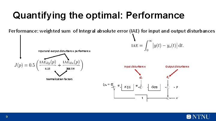 Quantifying the optimal: Performance: weighted sum of Integral absolute error (IAE) for input and