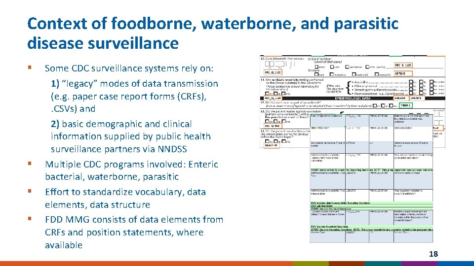 Context of foodborne, waterborne, and parasitic disease surveillance § § Some CDC surveillance systems