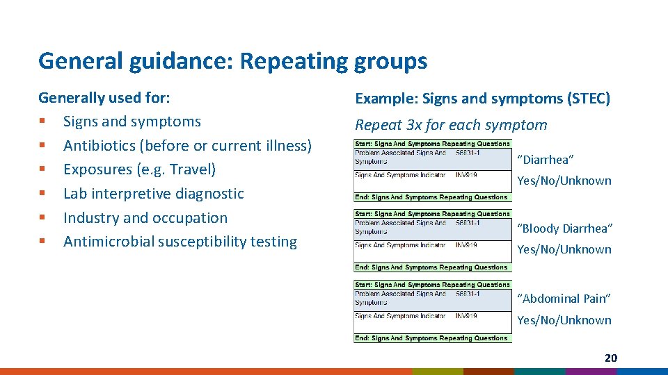 General guidance: Repeating groups Generally used for: § Signs and symptoms § Antibiotics (before