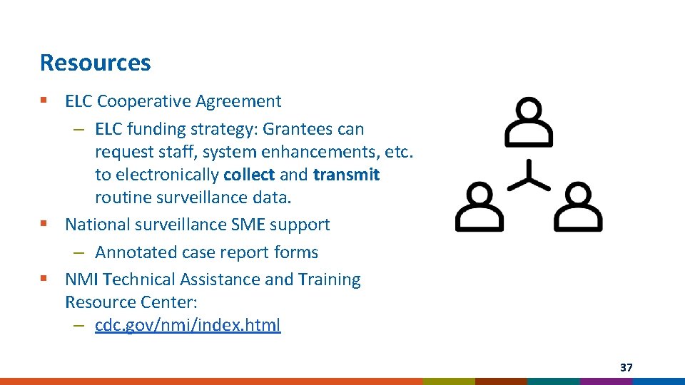 Resources § ELC Cooperative Agreement – ELC funding strategy: Grantees can request staff, system