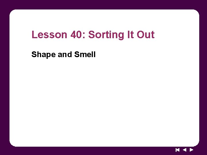 Lesson 40: Sorting It Out Shape and Smell 