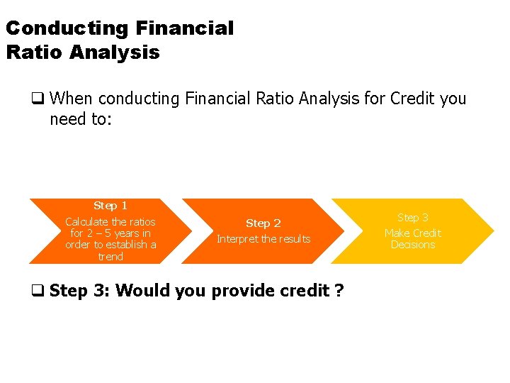 Conducting Financial Ratio Analysis q When conducting Financial Ratio Analysis for Credit you need