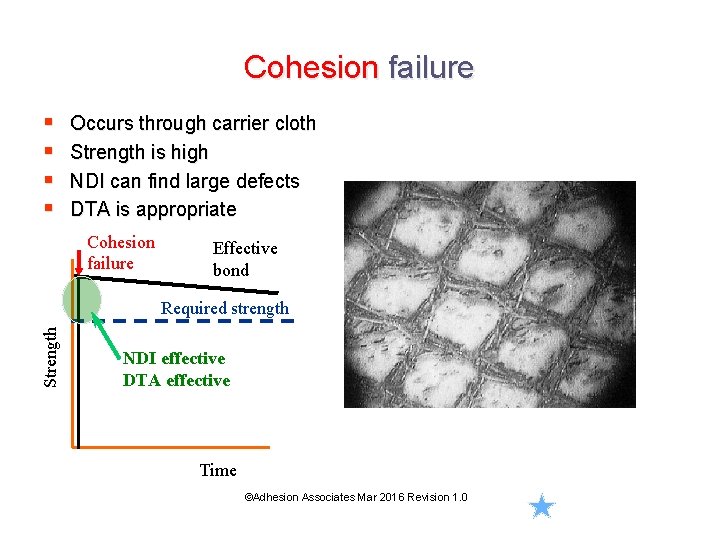 Cohesion failure § § Occurs through carrier cloth Strength is high NDI can find