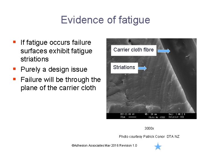 Evidence of fatigue § If fatigue occurs failure surfaces exhibit fatigue striations § Purely