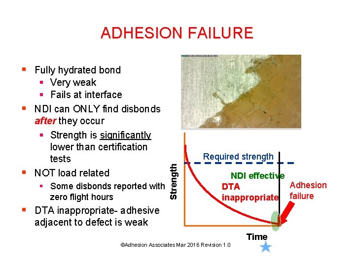 ADHESION FAILURE § Fully hydrated bond § Some disbonds reported with zero flight hours