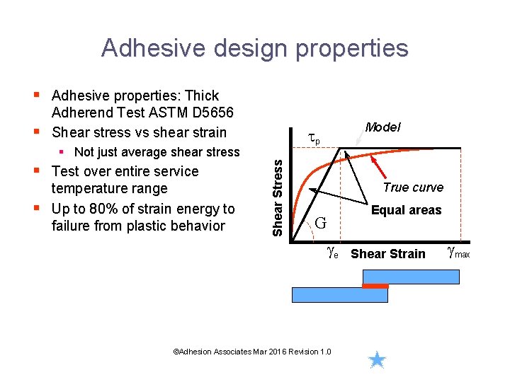 Adhesive design properties § Adhesive properties: Thick Adherend Test ASTM D 5656 § Shear