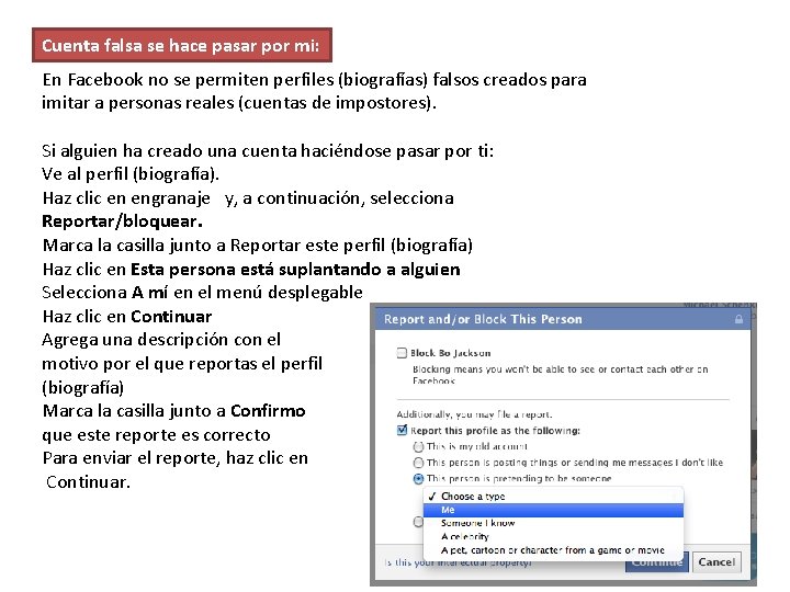Cuenta falsa se hace pasar por mi: En Facebook no se permiten perfiles (biografías)