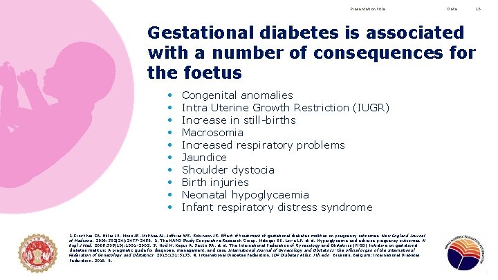 Presentation title Date 16 Gestational diabetes is associated with a number of consequences for
