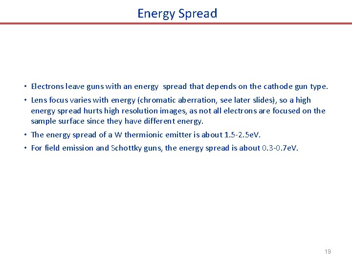 Energy Spread • Electrons leave guns with an energy spread that depends on the