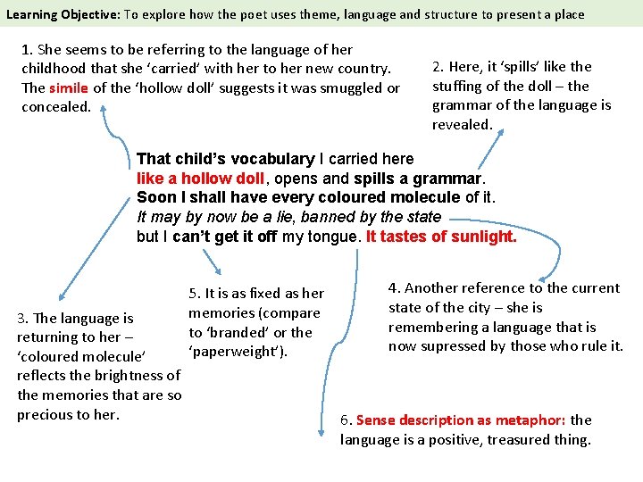  Learning Objective: To explore how the poet uses theme, language and structure to