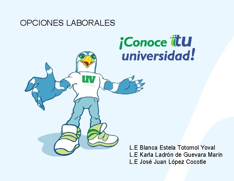 OPCIONES LABORALES L. E Blanca Estela Totomol Yoval L. E Karla Ladrón de Guevara